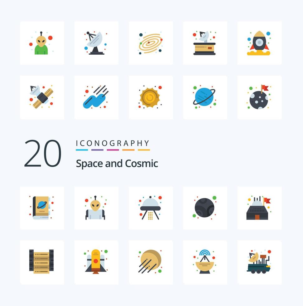 20 Space Flat Color icon Pack like planetarium building craft space neptune vector