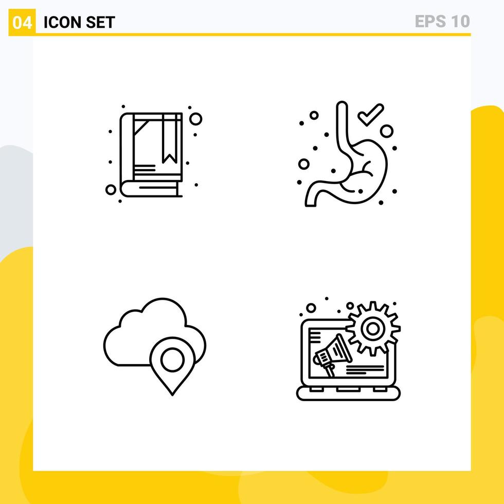 4 Thematic Vector Filledline Flat Colors and Editable Symbols of book marker digestion cloud digital advertising Editable Vector Design Elements