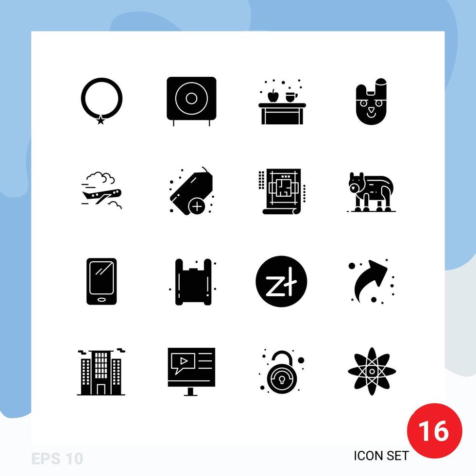 Set of 16 Commercial Solid Glyphs pack for rabbit bunny subwoofer animal education Editable Vector Design Elements