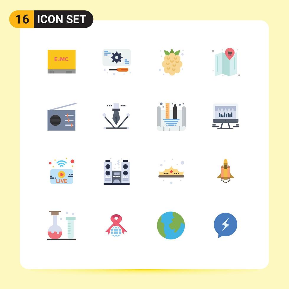 Universal Icon Symbols Group of 16 Modern Flat Colors of artwork radio summer media location Editable Pack of Creative Vector Design Elements