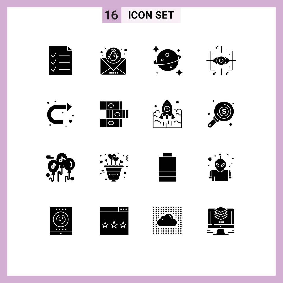 16 concepto de glifo sólido para sitios web móviles y aplicaciones u turn arrow planet gen ingeniería elementos de diseño vectorial editables vector