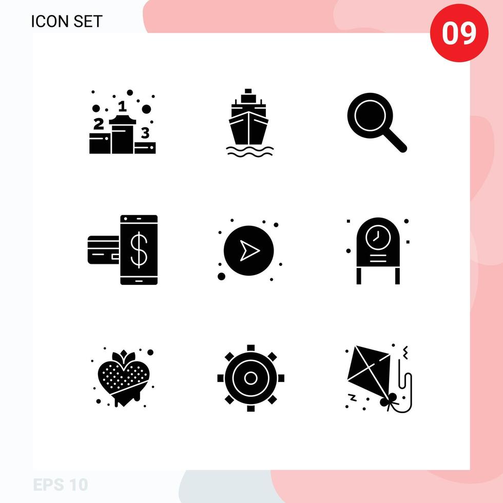 Modern Set of 9 Solid Glyphs and symbols such as right direction ui arrows financial Editable Vector Design Elements