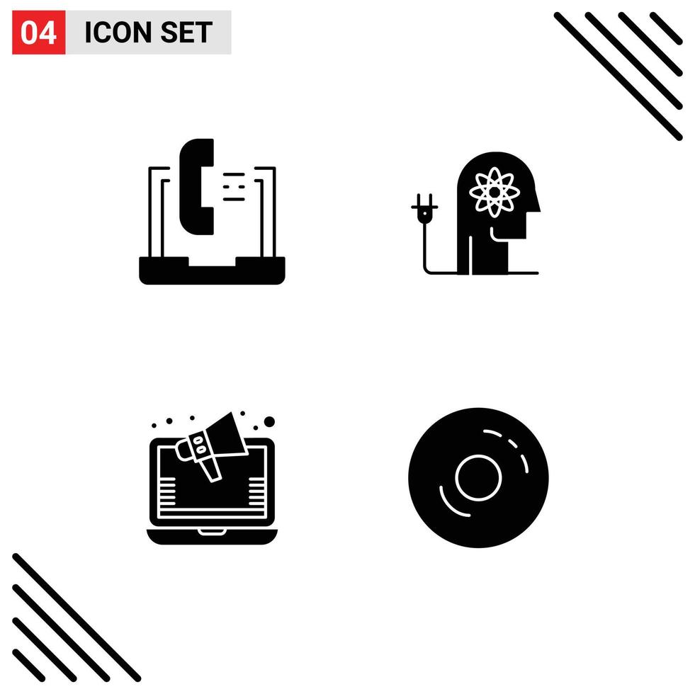 Group of 4 Modern Solid Glyphs Set for communication mind laptop ability marketing Editable Vector Design Elements