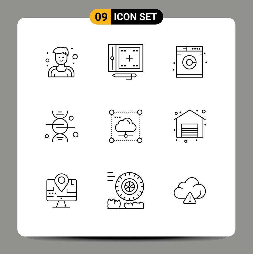 Pictogram Set of 9 Simple Outlines of data cloud laundry medical bone Editable Vector Design Elements