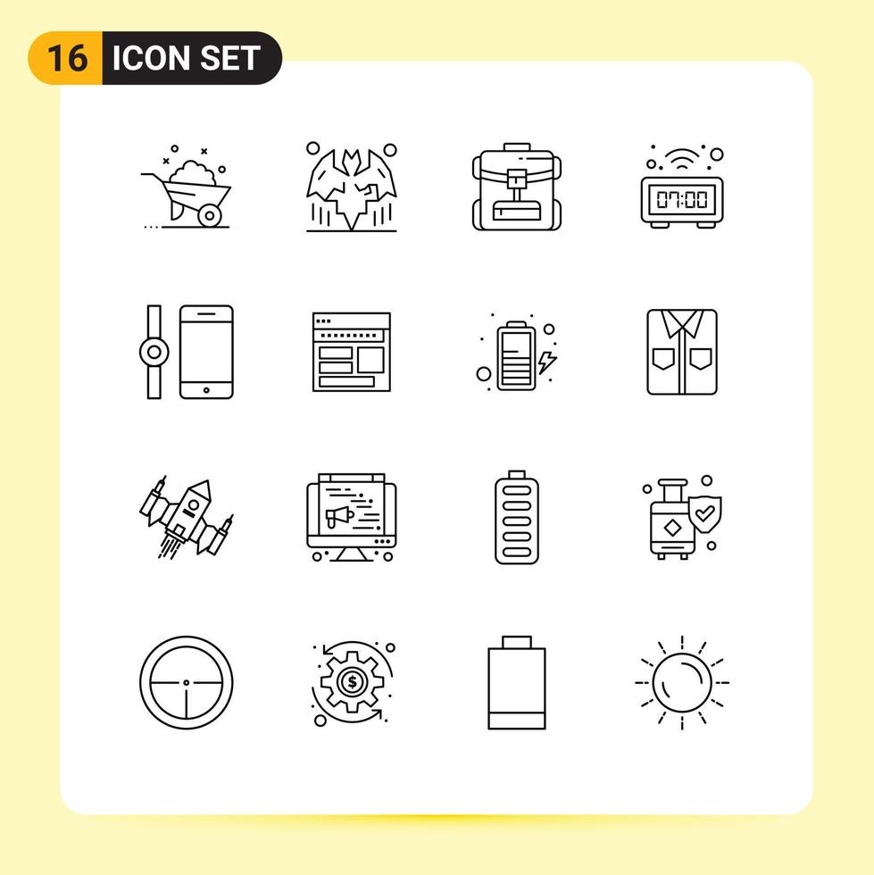 Outline Pack of 16 Universal Symbols of smart watch watch bag table clock Editable Vector Design Elements