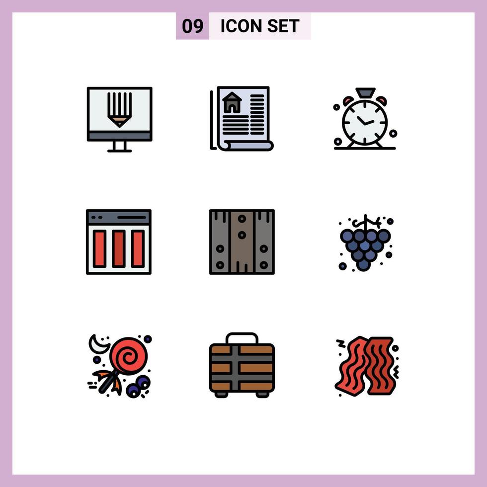 Pack of 9 creative Filledline Flat Colors of box interface alarm content columns Editable Vector Design Elements