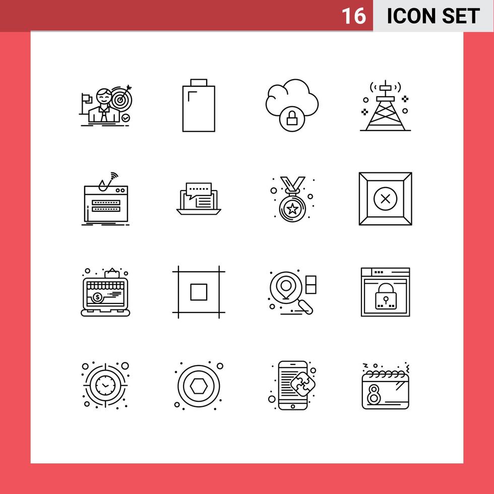 Pack of 16 creative Outlines of internet tower cloud technology network Editable Vector Design Elements