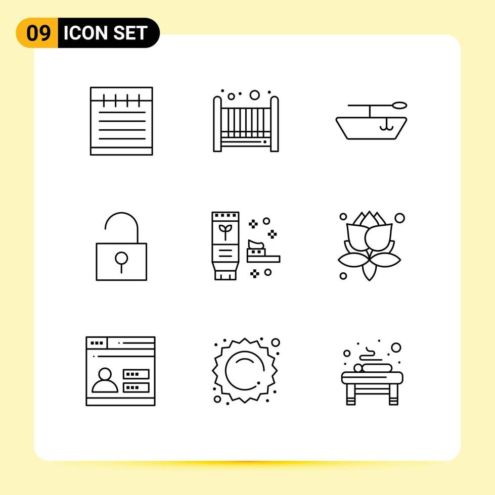 9 Thematic Vector Outlines and Editable Symbols of user plant unlocked leaves natural Editable Vector Design Elements