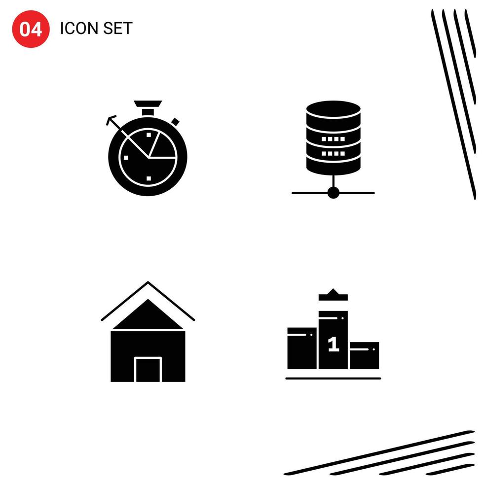 Set of 4 Vector Solid Glyphs on Grid for measure cottage villa data scince money house Editable Vector Design Elements