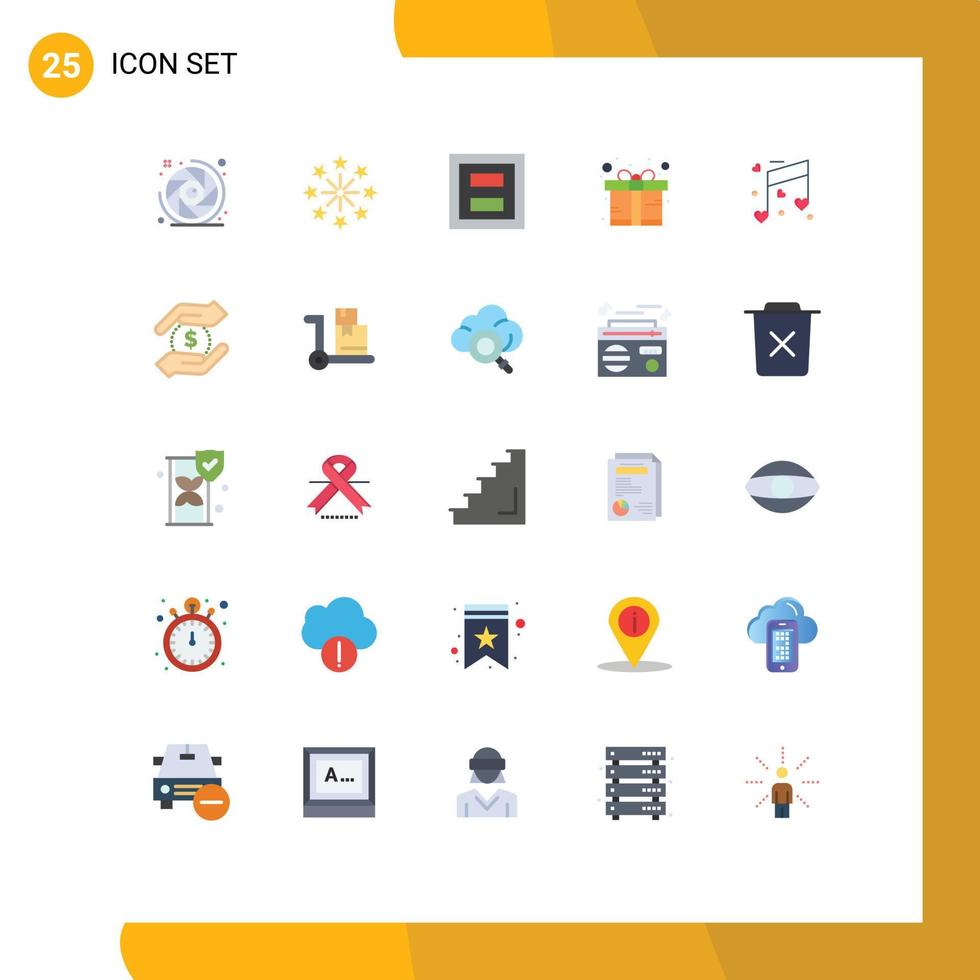 Set of 25 Modern UI Icons Symbols Signs for love wrap display gift two Editable Vector Design Elements