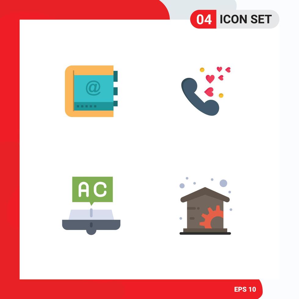 Set of 4 Vector Flat Icons on Grid for book heart contacts telephone book Editable Vector Design Elements