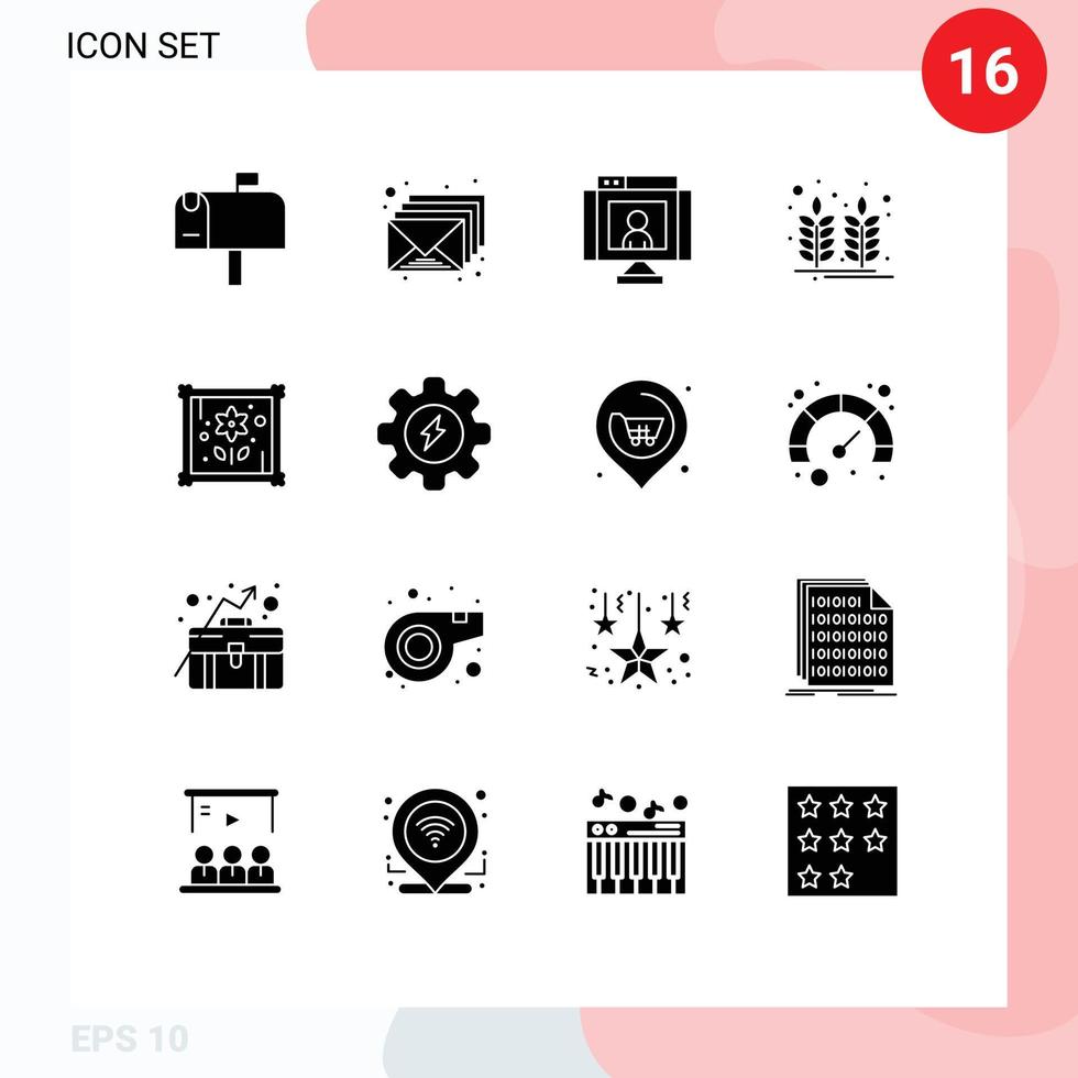 Pack of 16 creative Solid Glyphs of hobbies wheat communications india farm Editable Vector Design Elements