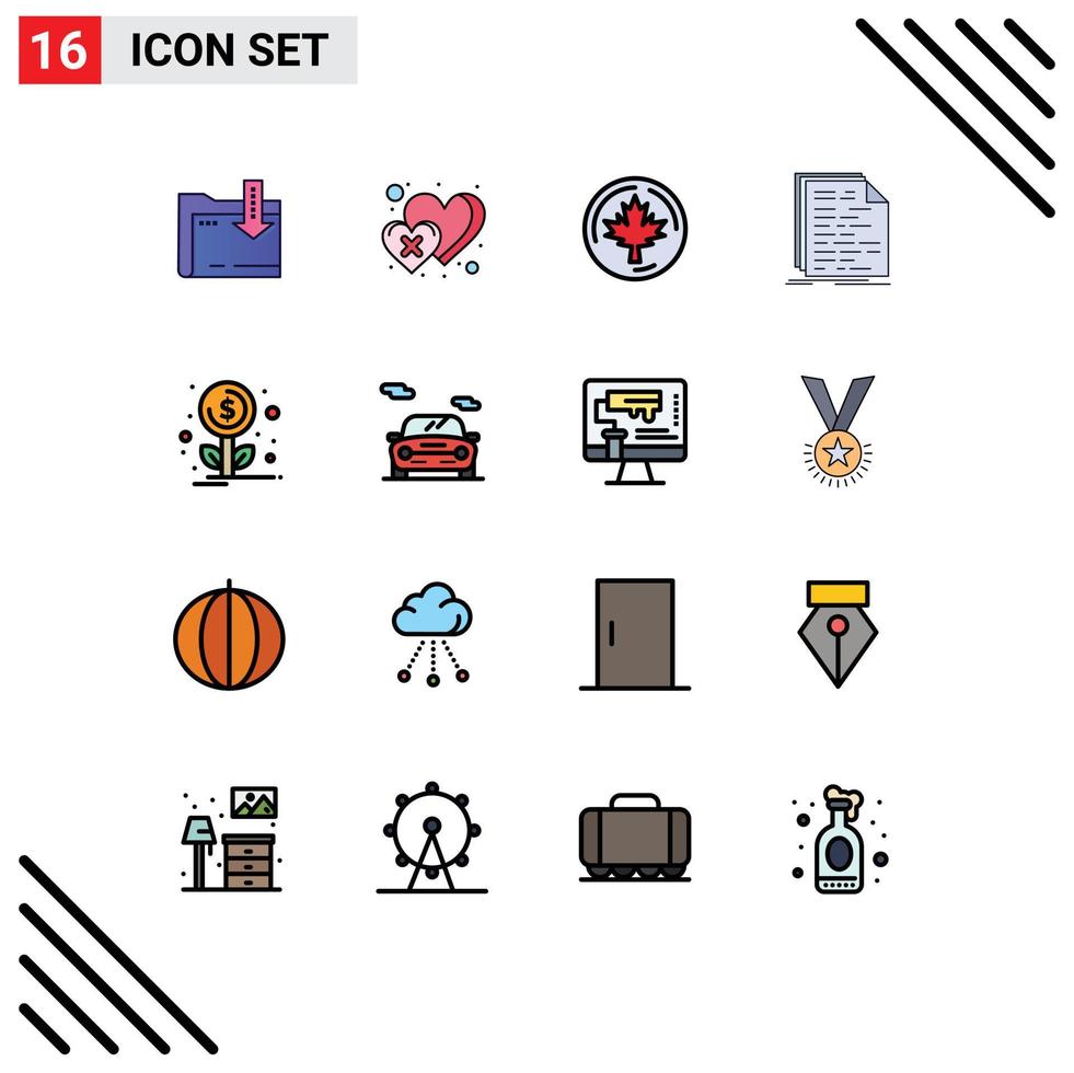 Set of 16 Commercial Flat Color Filled Lines pack for financing programming autumn doc code Editable Creative Vector Design Elements