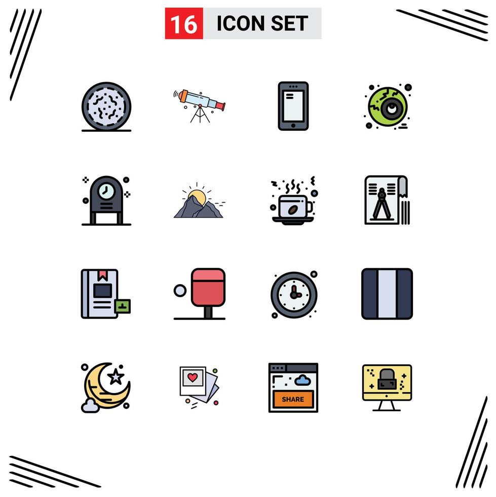 Pack of 16 Modern Flat Color Filled Lines Signs and Symbols for Web Print Media such as celebration halloween zoom eye huawei Editable Creative Vector Design Elements
