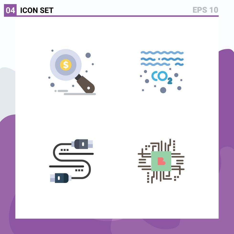 4 Universal Flat Icons Set for Web and Mobile Applications research sata tax monitoring pollution share Editable Vector Design Elements