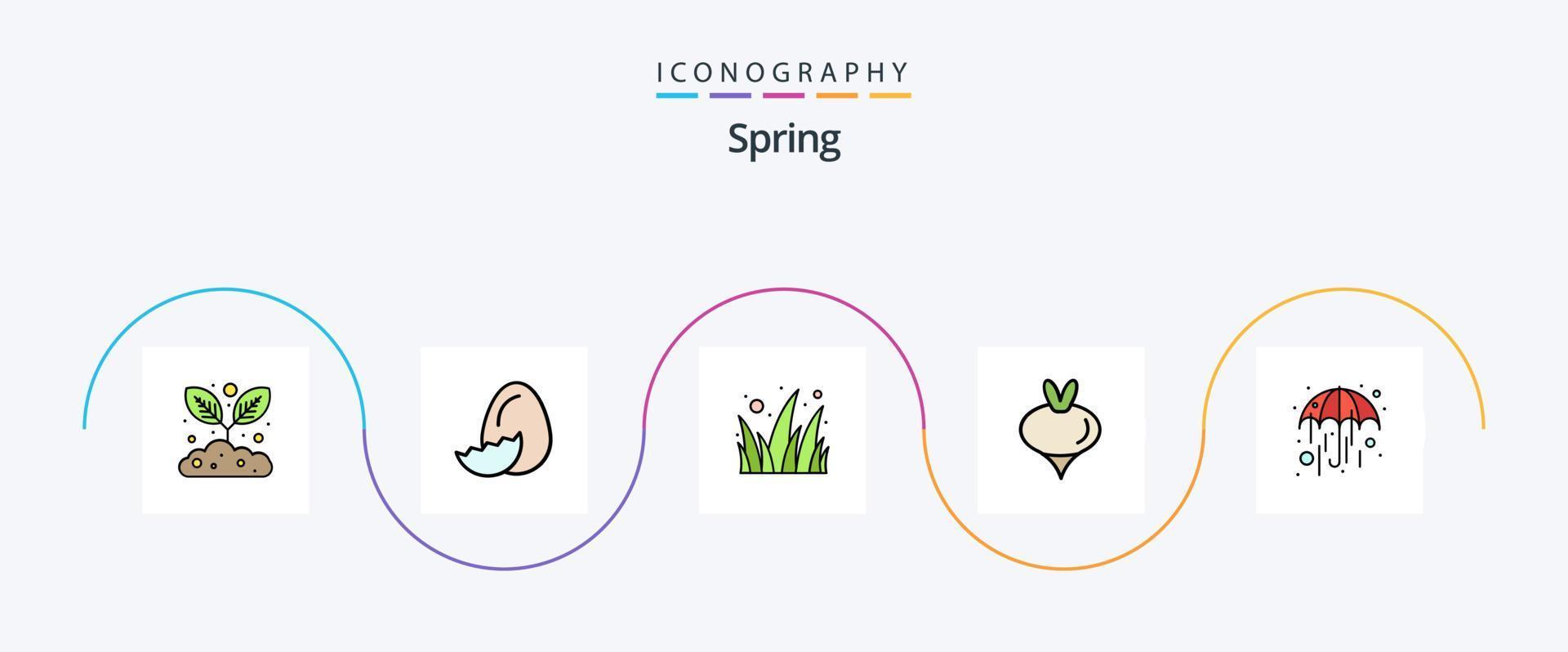 paquete de iconos de 5 planos llenos de línea de primavera que incluye el clima. lluvia. jardín. primavera. nabo vector