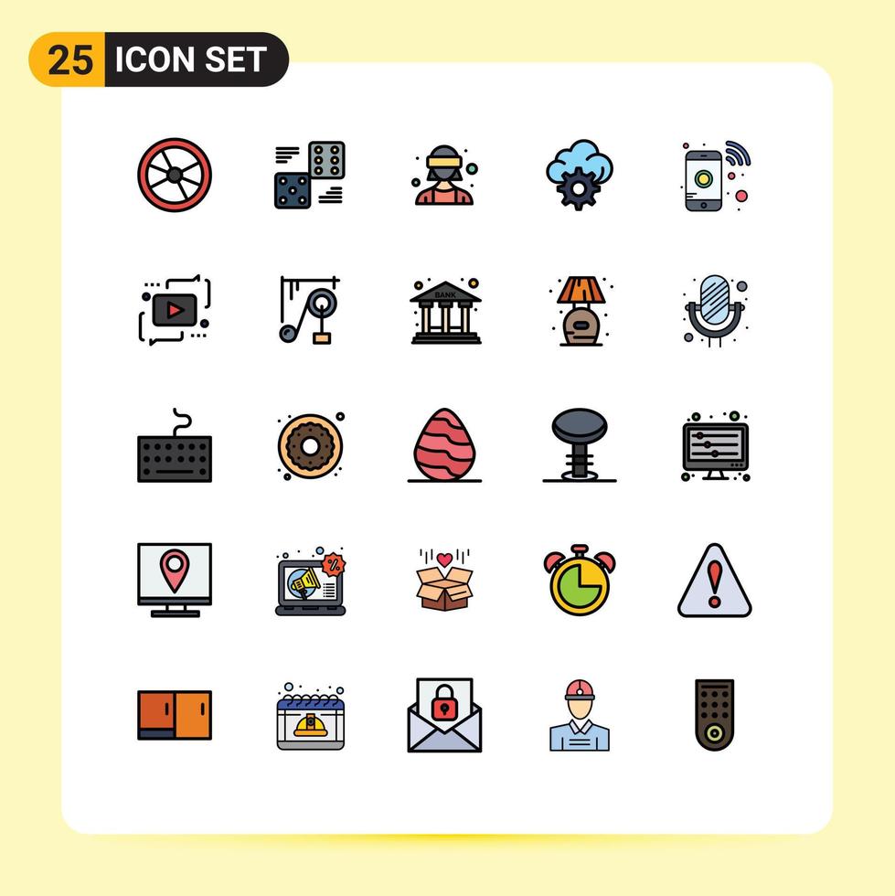 Mobile Interface Filled line Flat Color Set of 25 Pictograms of mobile gear six cloud virtual reality Editable Vector Design Elements