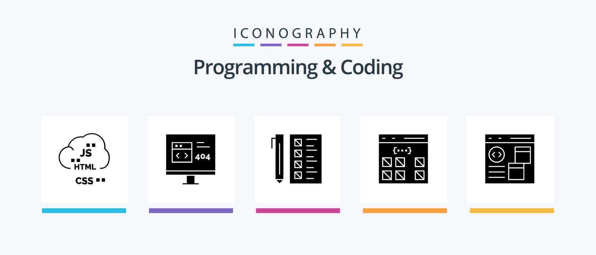 Programming And Coding Glyph 5 Icon Pack Including develop. app. development. document. develop. Creative Icons Design vector