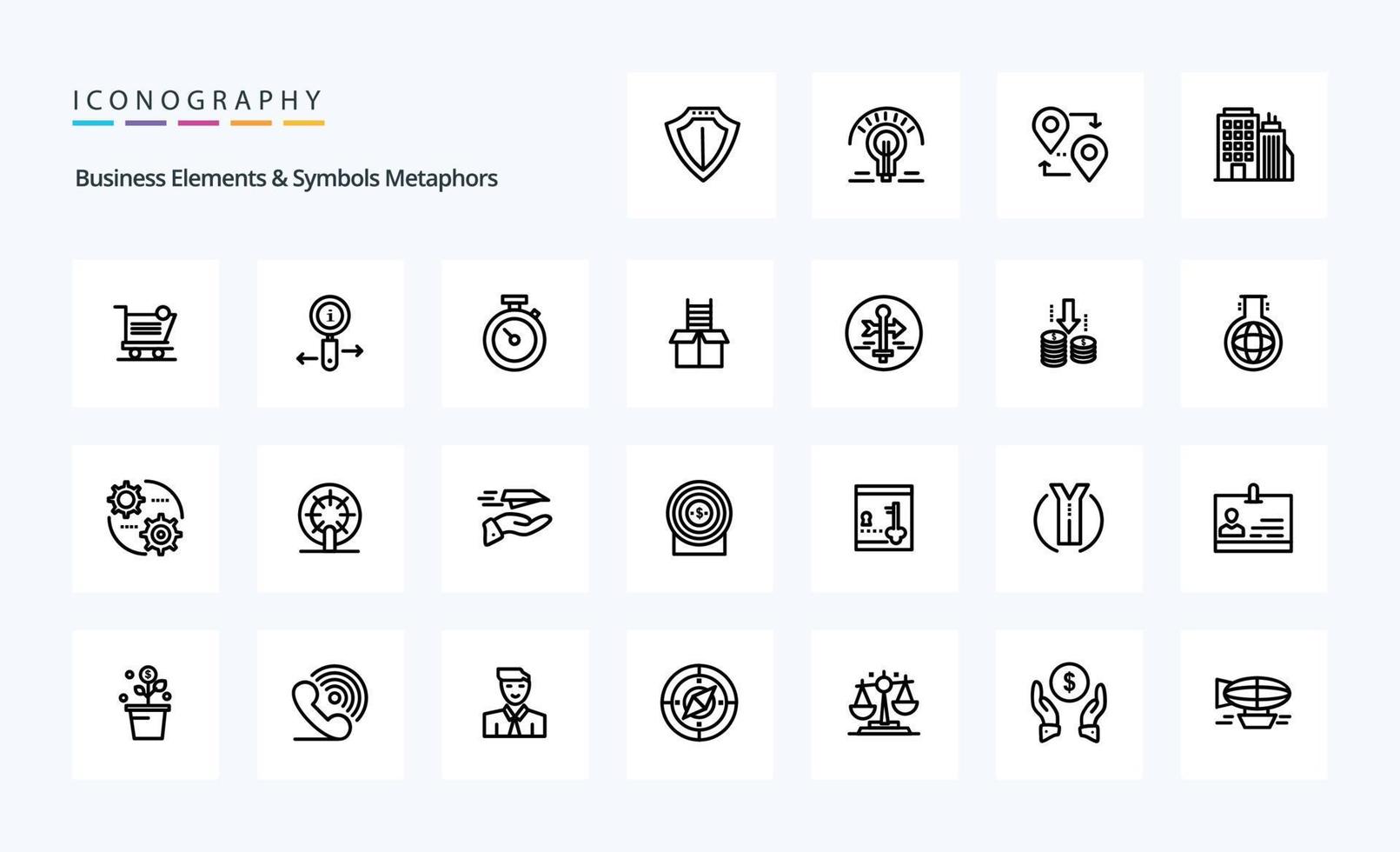 25 Business Elements And Symbols Metaphors Line icon pack vector