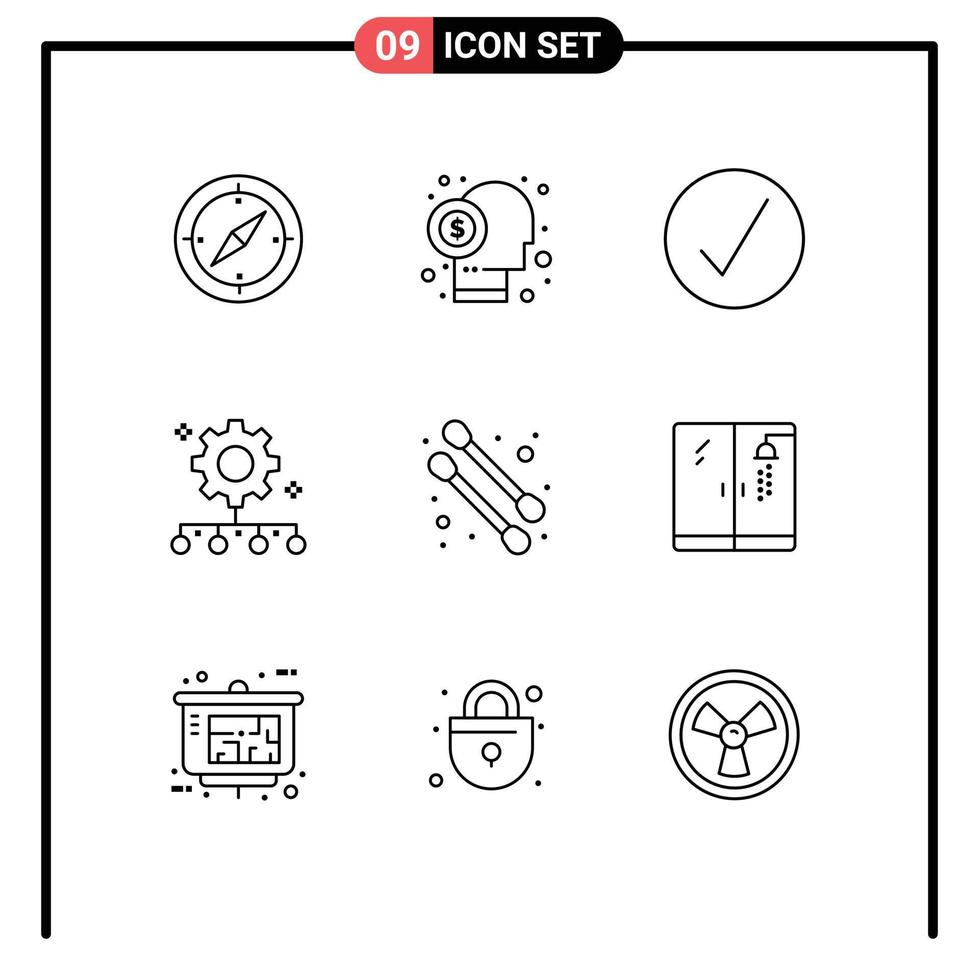 9 User Interface Outline Pack of modern Signs and Symbols of work plan team performance shareholder team management multimedia Editable Vector Design Elements