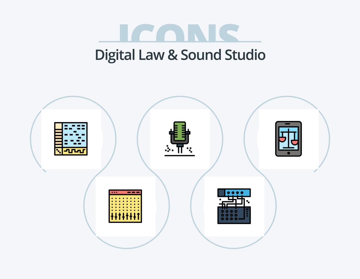 Digital Law And Sound Studio Line Filled Icon Pack 5 Icon Design. computer. application. lock. ableton. scratching vector