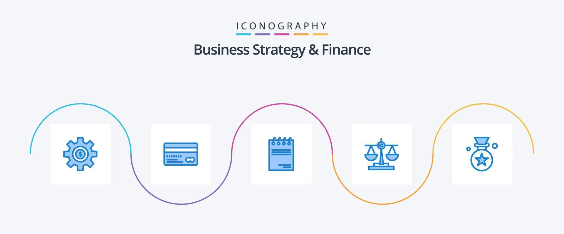 Business Strategy And Finance Blue 5 Icon Pack Including scale. justice. back. balance. paper vector