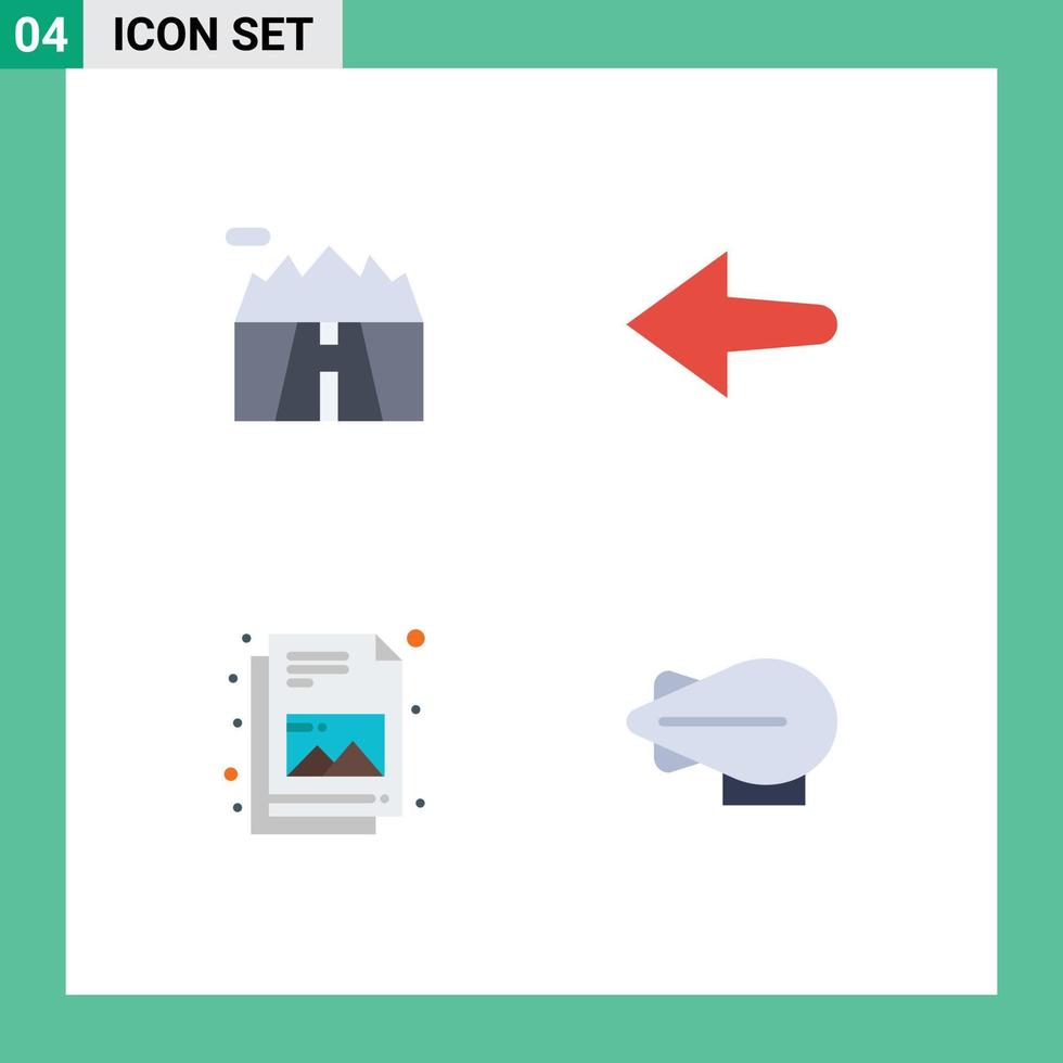 User Interface Pack of 4 Basic Flat Icons of landscape airship road document 5 Editable Vector Design Elements
