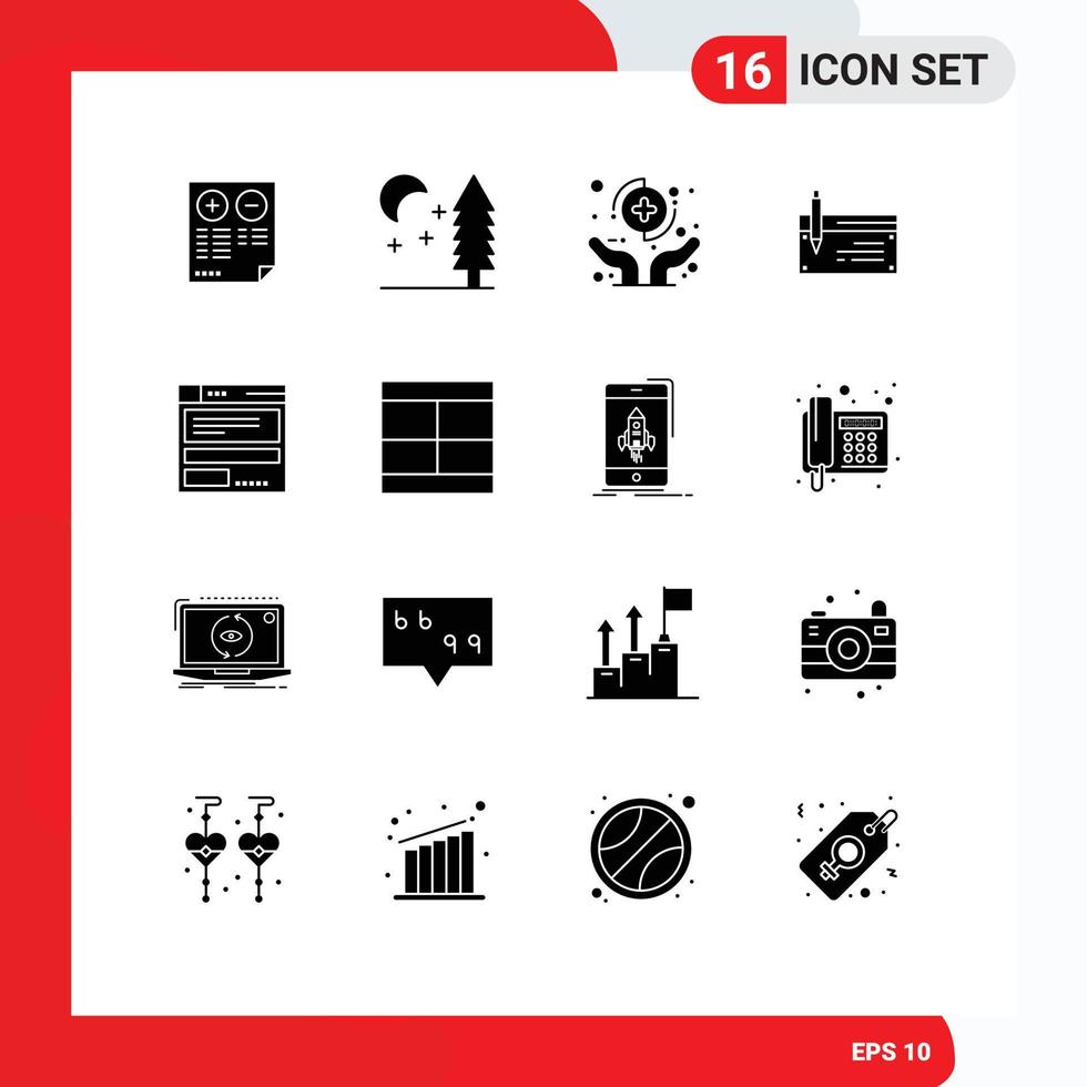 Universal Icon Symbols Group of 16 Modern Solid Glyphs of finance bank hands account protect Editable Vector Design Elements