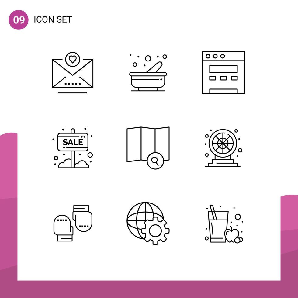 9 Outline concept for Websites Mobile and Apps wheel map website explore sale board Editable Vector Design Elements