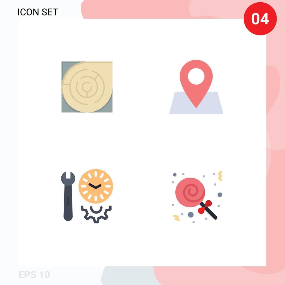 conjunto de iconos planos de interfaz móvil de 4 pictogramas de configuración de puntero de estrategia de opciones de laberinto elementos de diseño vectorial editables vector