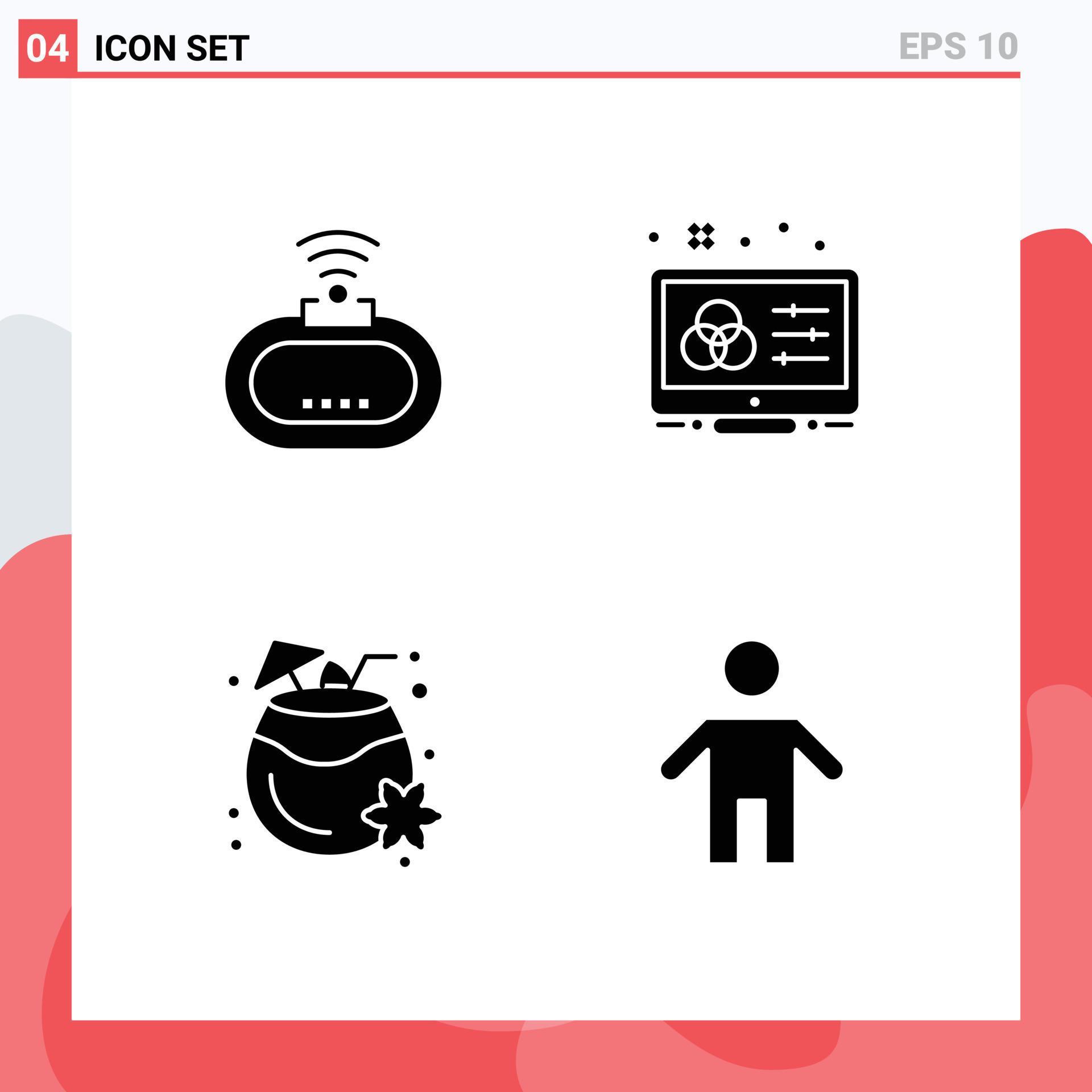 Mobile Interface Solid Glyph Set of 4 Pictograms of device coconut