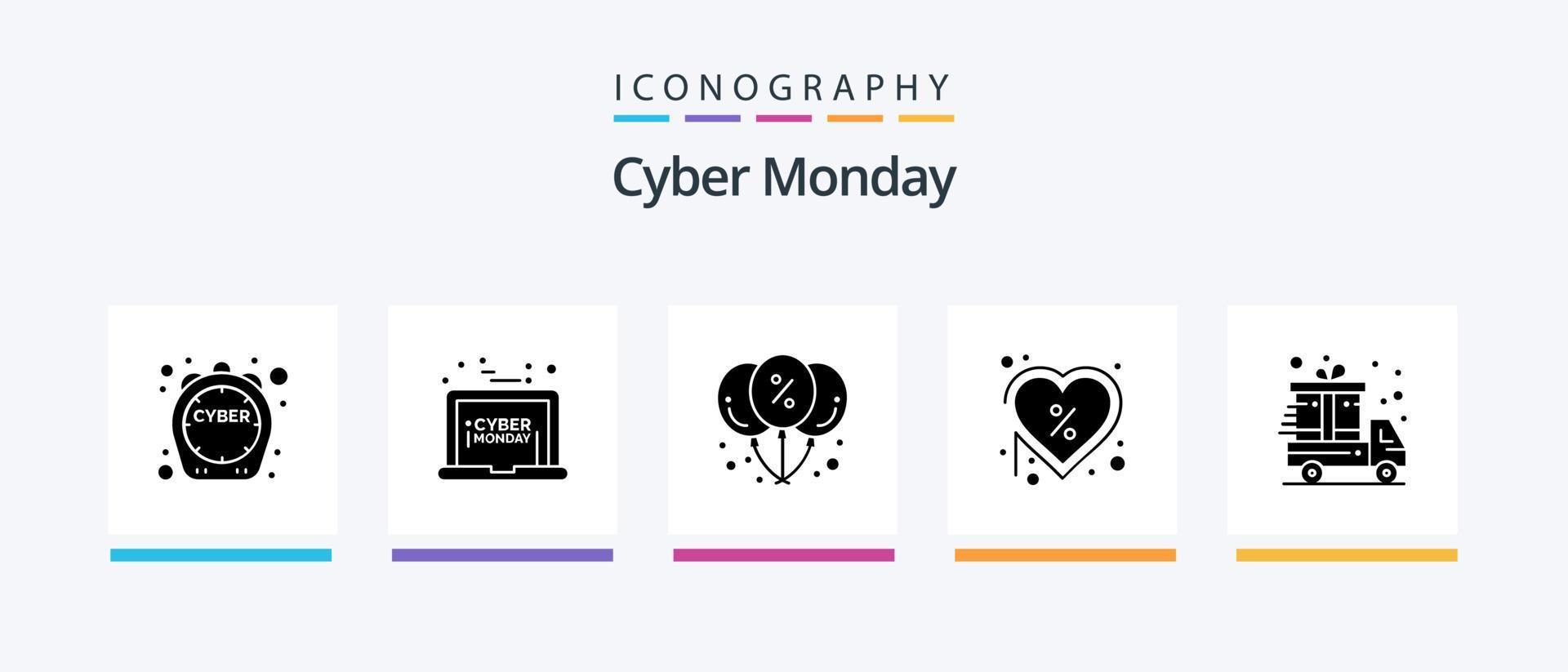 Cyber Monday Glyph 5 Icon Pack Including present. label. balloon. heart. day. Creative Icons Design vector