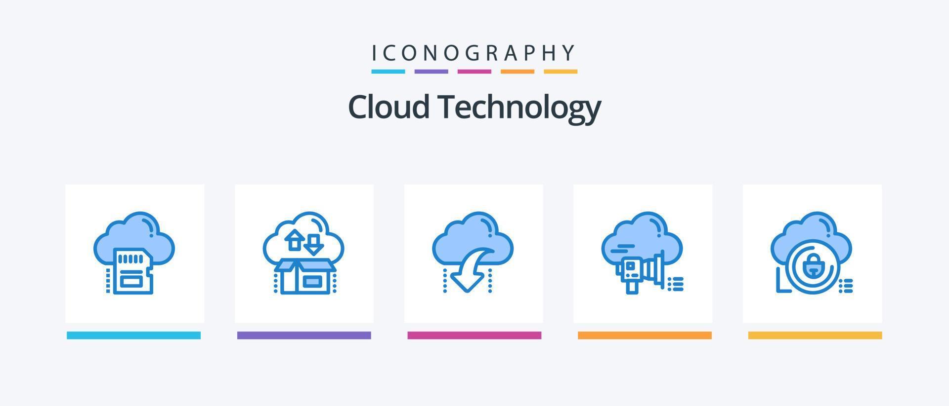 Cloud Technology Blue 5 Icon Pack Including promotion. megaphone. package. data. down. Creative Icons Design vector