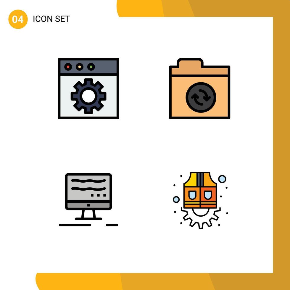 Universal Icon Symbols Group of 4 Modern Filledline Flat Colors of app jacket files computer labour Editable Vector Design Elements