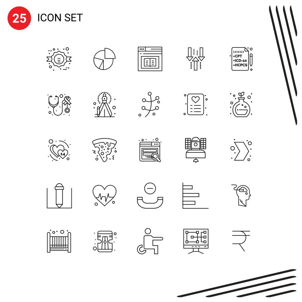 Line Pack of 25 Universal Symbols of arrow education graph learning diploma Editable Vector Design Elements
