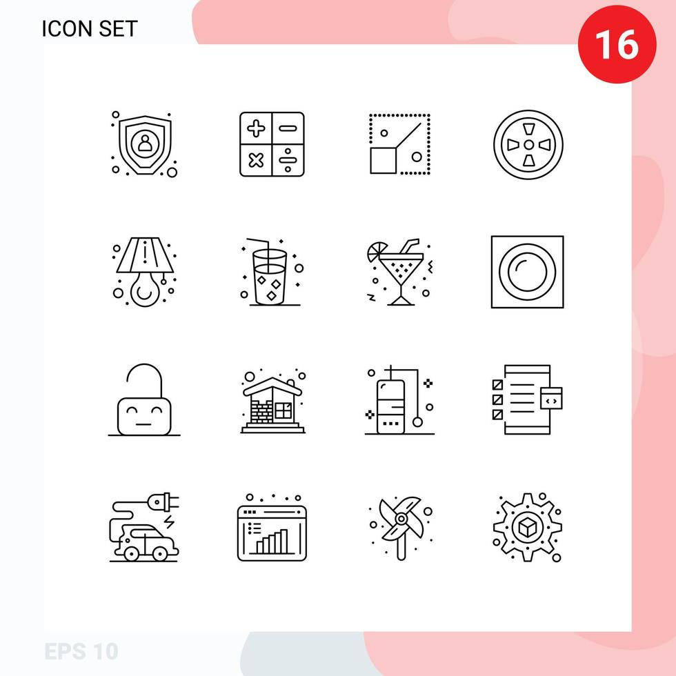 Universal Icon Symbols Group of 16 Modern Outlines of drink table design light wind Editable Vector Design Elements
