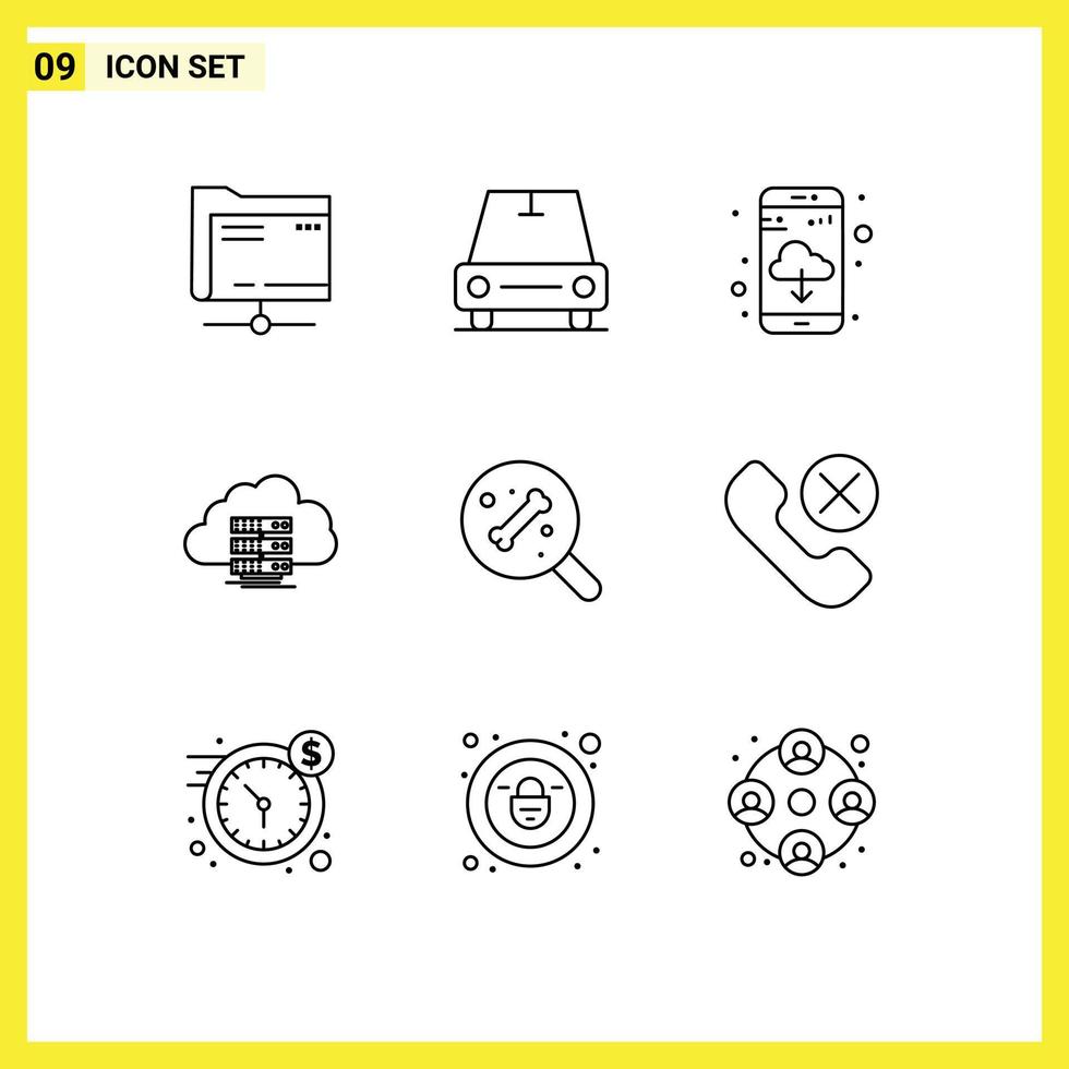 Stock Vector Icon Pack of 9 Line Signs and Symbols for science search app download flow computing Editable Vector Design Elements