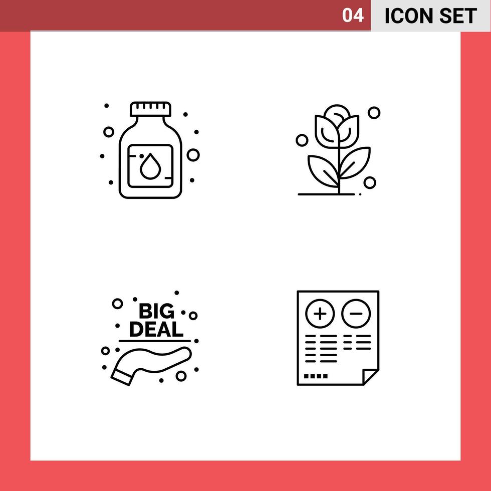 4 Universal Filledline Flat Colors Set for Web and Mobile Applications bottle hand medicine love pros Editable Vector Design Elements