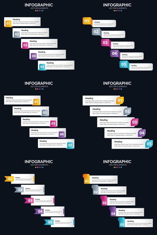 Vector 6 Infographics Pack Presentation slide template 5 Steps cycle diagrams and timelines