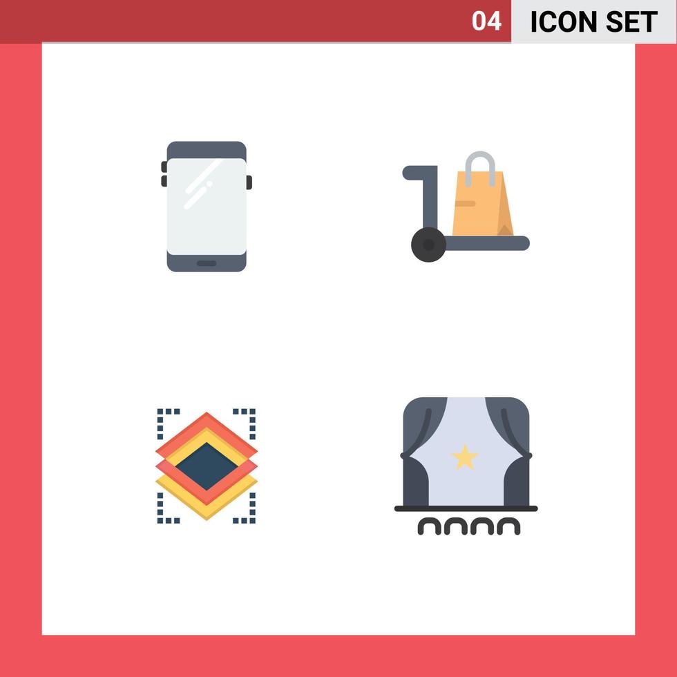 paquete de 4 iconos planos creativos de elementos de diseño vectorial editables de objetos de comercio electrónico de carrito de teléfono huawei vector