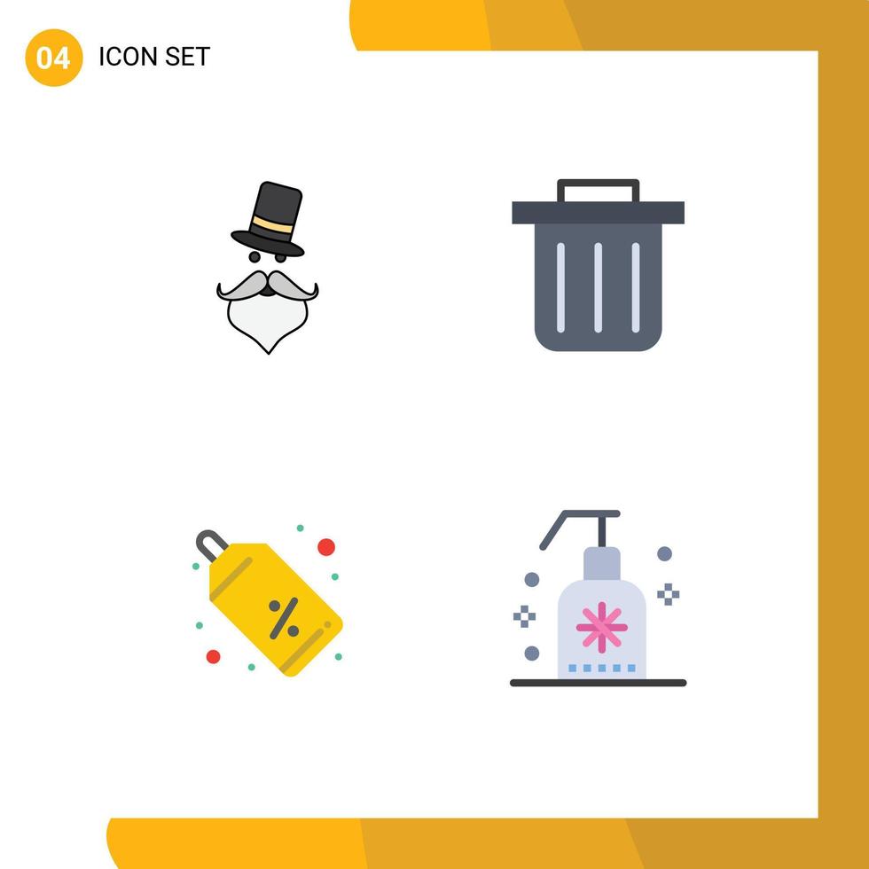 Mobile Interface Flat Icon Set of 4 Pictograms of moustache price tag santa clause discount foam Editable Vector Design Elements