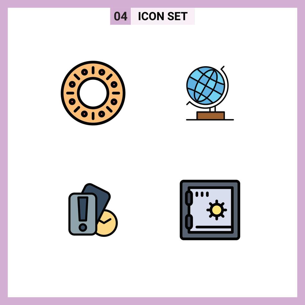 Pack of 4 creative Filledline Flat Colors of bakery holding world web bank Editable Vector Design Elements