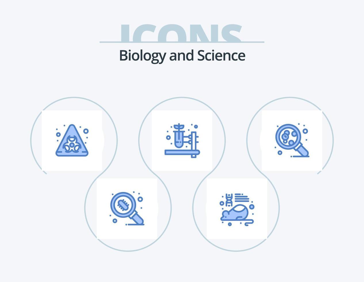 Biology Blue Icon Pack 5 Icon Design. science. molecule. biohazard. molecular. herbal test vector