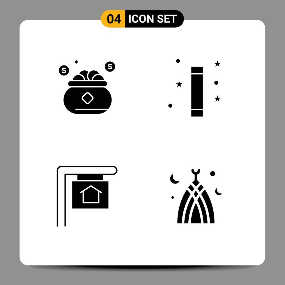Mobile Interface Solid Glyph Set of 4 Pictograms of insurance wand save magic house Editable Vector Design Elements