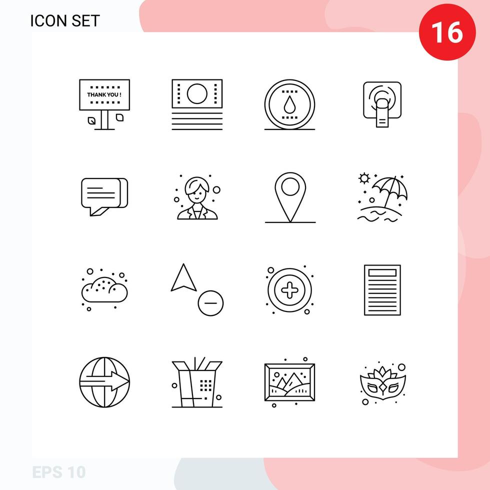 Modern Set of 16 Outlines Pictograph of communication screen energy finger tuch finger Editable Vector Design Elements