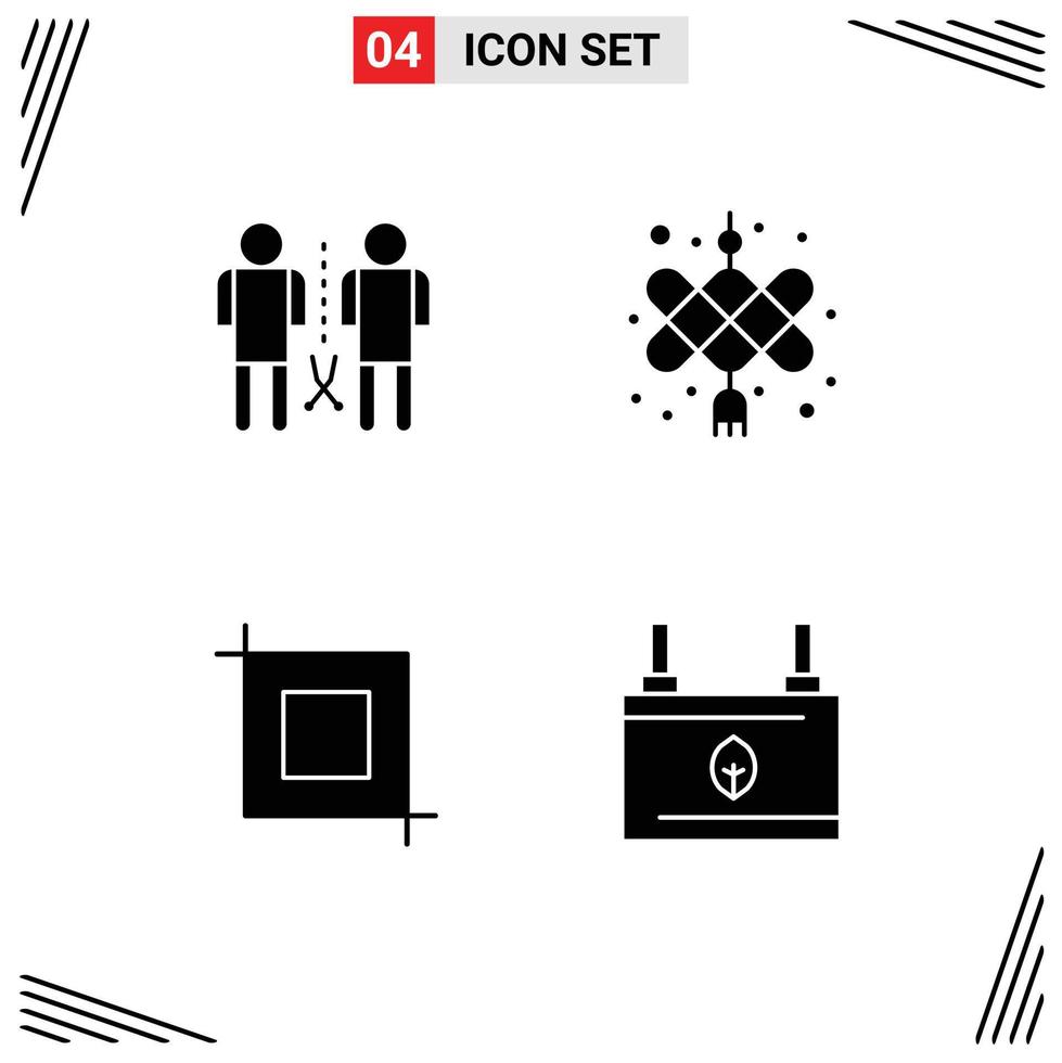 Pack of 4 creative Solid Glyphs of family tool people cny battery Editable Vector Design Elements