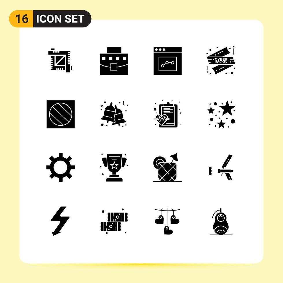 Set of 16 Modern UI Icons Symbols Signs for editing cyber monday sale analytics shop ribbon Editable Vector Design Elements