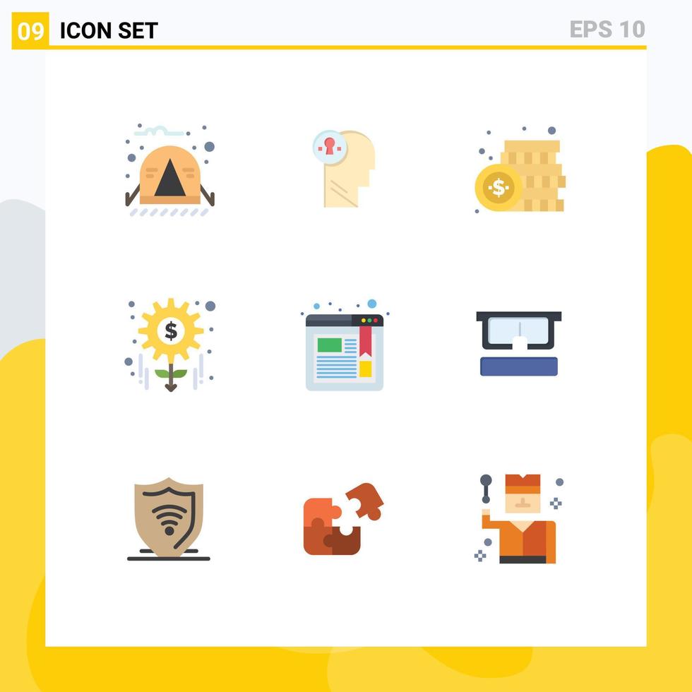 9 User Interface Flat Color Pack of modern Signs and Symbols of tasks management think money money Editable Vector Design Elements