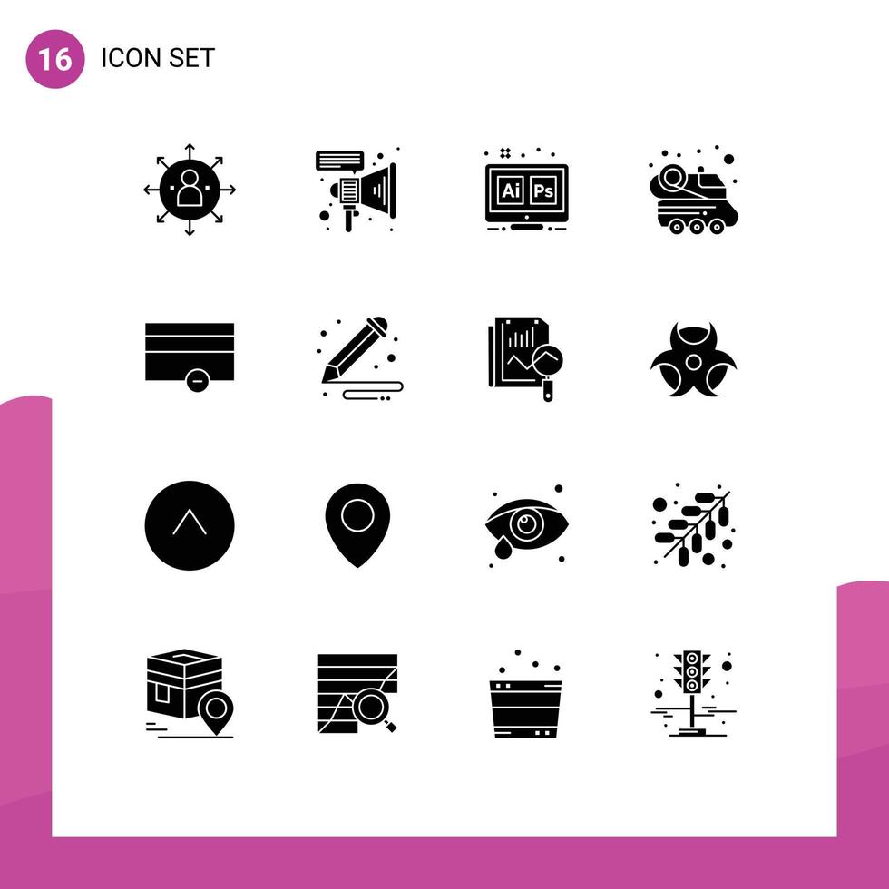 Universal Icon Symbols Group of 16 Modern Solid Glyphs of finance space car adobe space ai Editable Vector Design Elements