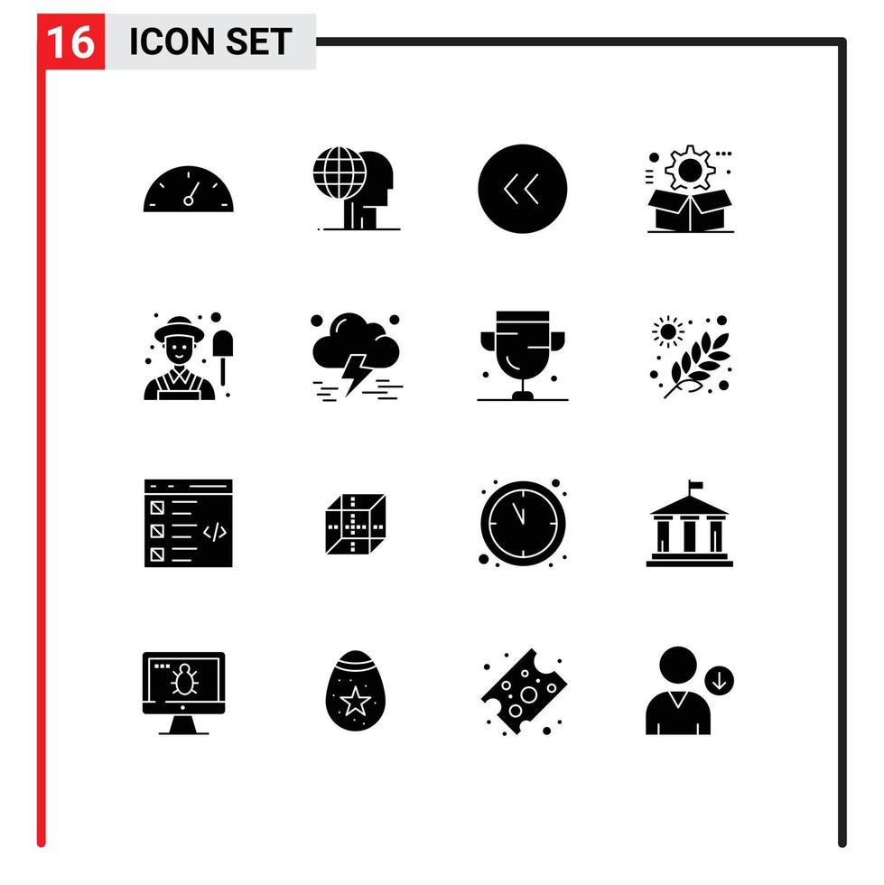 16 User Interface Solid Glyph Pack of modern Signs and Symbols of farmer setting arrows gear box Editable Vector Design Elements